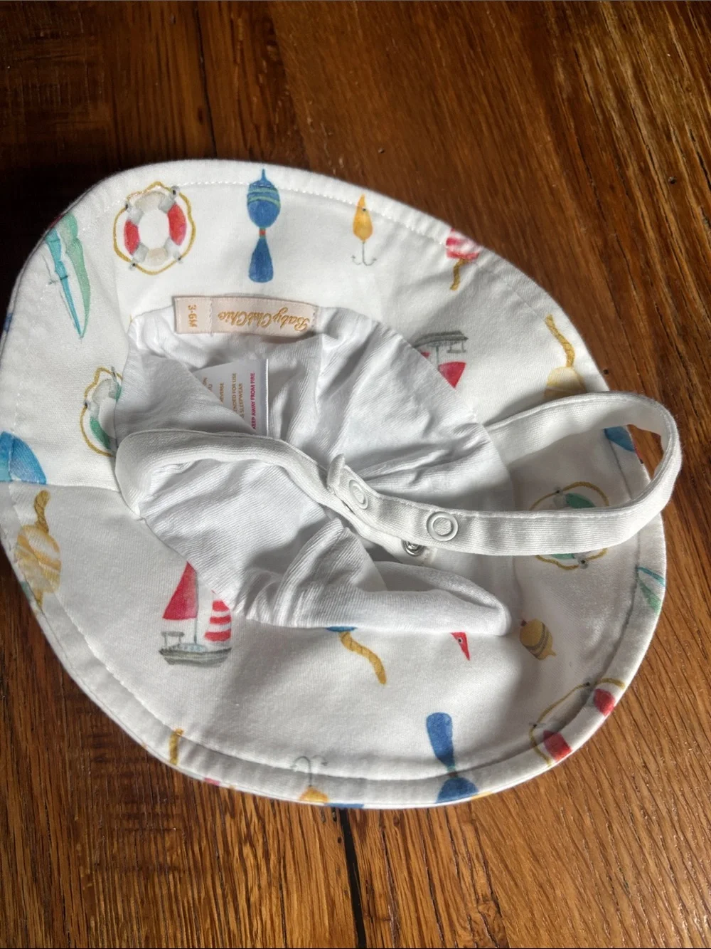 Baby Club Chic White Nautical Print Sun Hat size 3-6 month